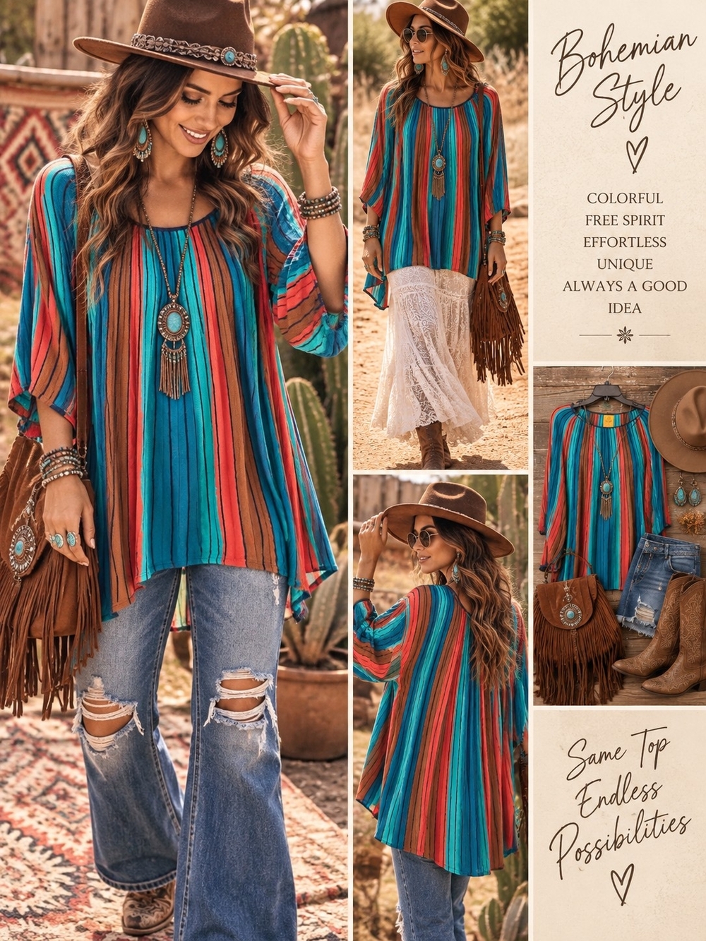 Ruby Rd Women’s Multicolor Striped Boho NWT 3x